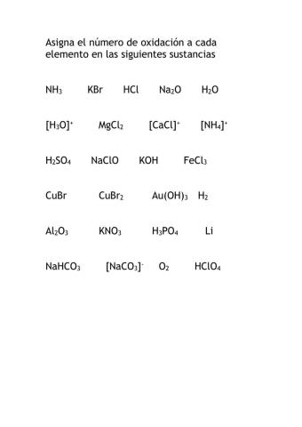 Asignación de números de oxidación