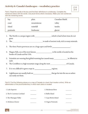 Canada's Landscapes - Vocabulary