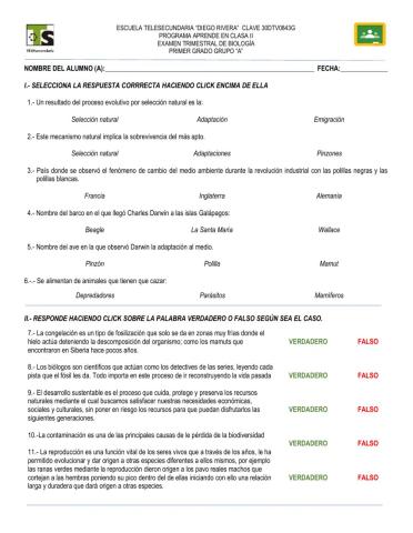 Examen biología primer trimestre