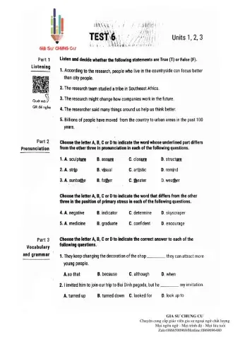 Lớp 9 - Kiểm tra 45 phút (test số 6 luyện giải)