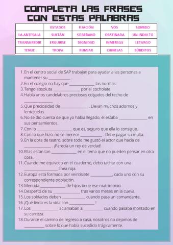 Lengua 6º completar frases con palabras