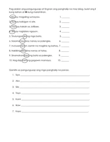 Isahan at Maramihan ng Panghalip Panao