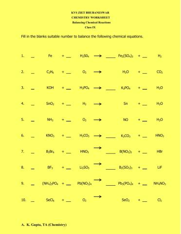 Balancing Reactions