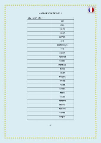 Articles indéfinis 1