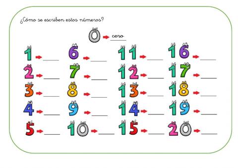 Escribe con letra estos números (0-20)