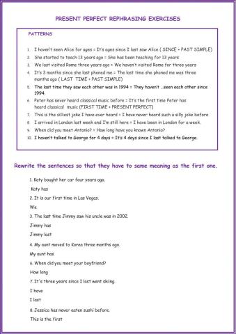 Present perfect rephrasing