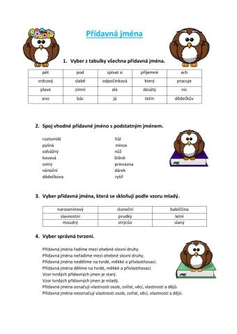 Pracovní list-přídavná jména