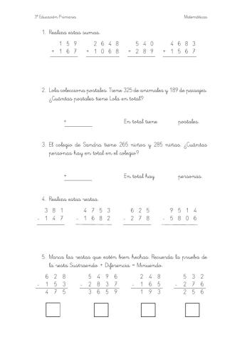 Sumas y restas con llevadas