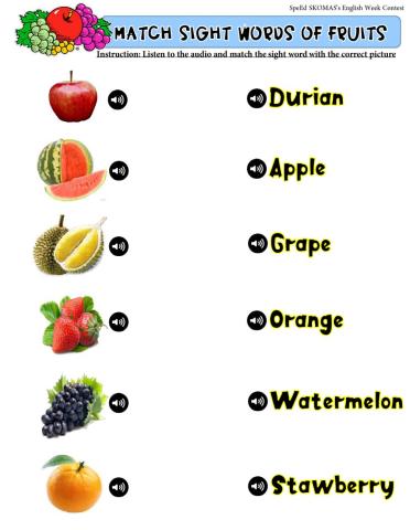Fruit match sight word