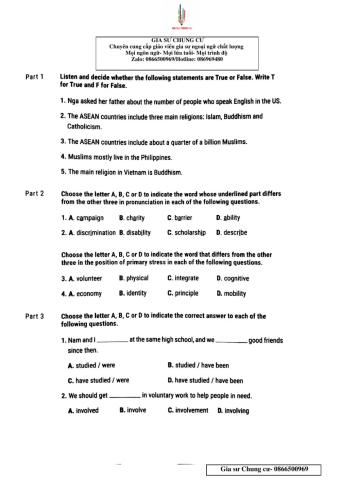 Lớp 11- Bài kiểm tra 45p- Unit 4-5