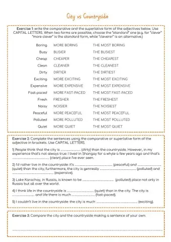 City vs countryside - Comparison