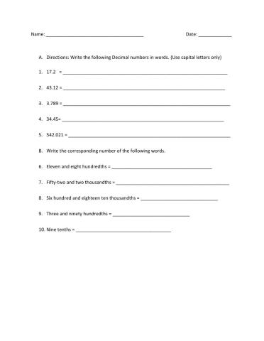 Writing decimal numbers