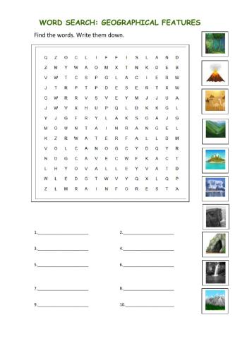 Wordsearch: Geographical features
