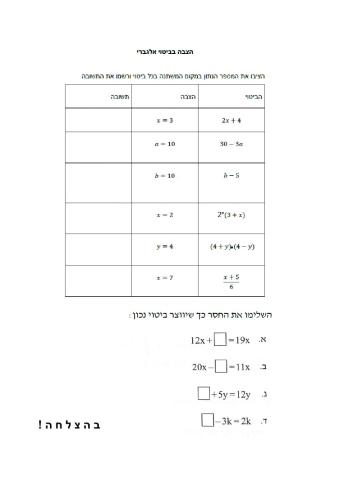 הצבה  בביטויים אלגברים