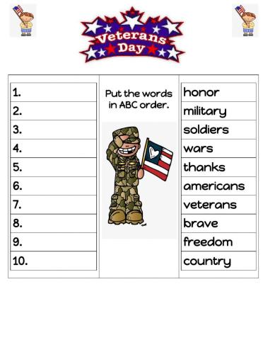 Veterans Day ABC order