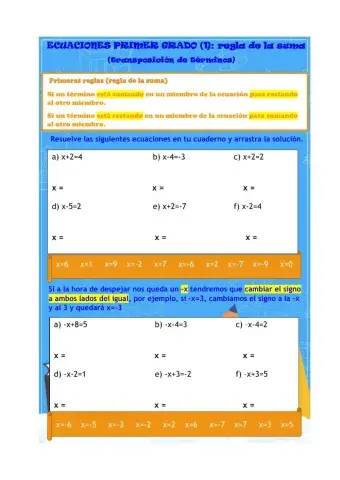 ECUACIONES PRIMER GRADO (1): REGLA DE LA SUMA