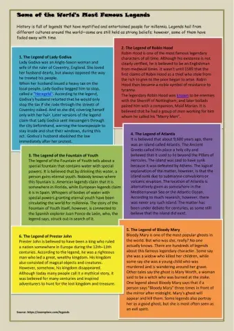 Legends - reading comprehension