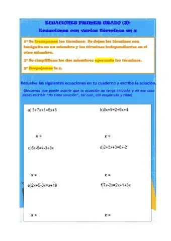 ECUACIONES PRIMER GRADO (3): varios términos con x