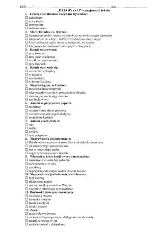 Dziady cz.II-test wyboru