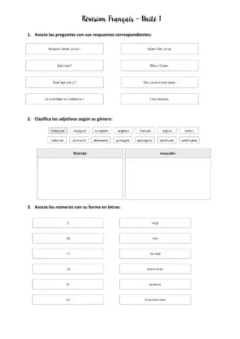 Repaso Francés 1º ESO