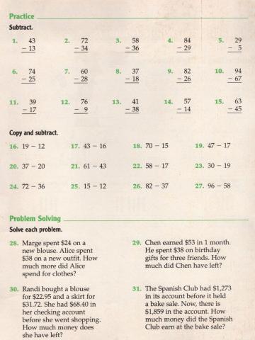 Subtracting 2 digit grade 4
