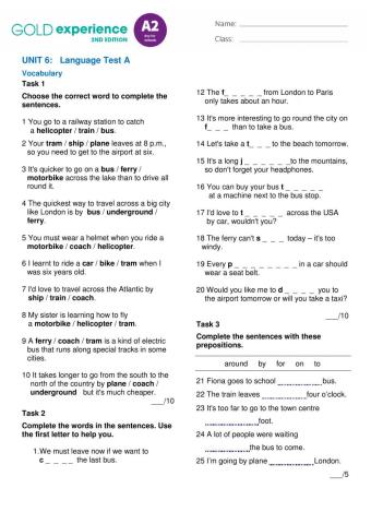 Gold Experience A2 (2nd edition) - UNIT 6