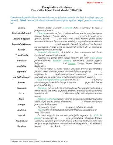 Recapitulare-Evaluare-Primul Război Mondial
