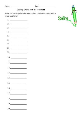 Words with the sound of F