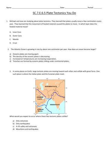 SC.7.E.6.5 Plate Tectonics YOU DO