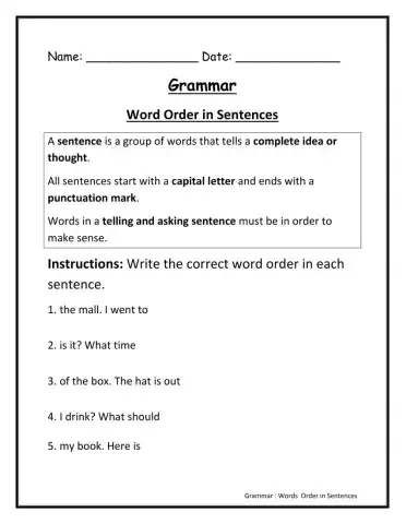 Word Order in Sentences