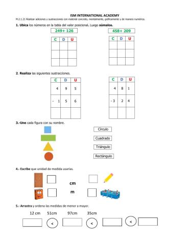 Adiciones y sustracciones con reagrupación y sin desagrupación