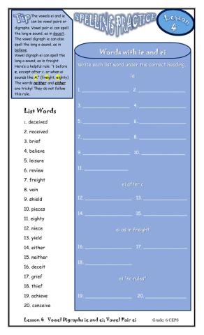 Spelling: Vowel Digraphs -ie-, -ei- and Vowel Pair -ei-