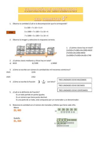 Prueba cuarto matematicas