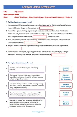 Lembar Kerja Siswa Interaktif PPKn Kelas 9 Bab 6 -Bela Negara dalam Konteks Negara Kesatuan Republik Indonesia (Bagian 2)-