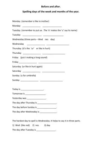 Spelling and sequencing days and months