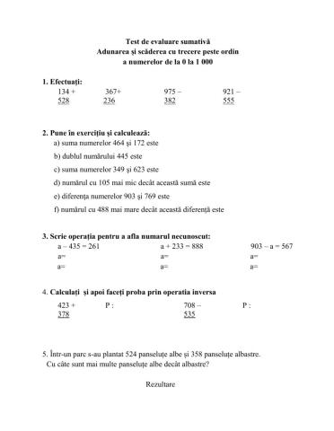 Evaluare sumativa matematica