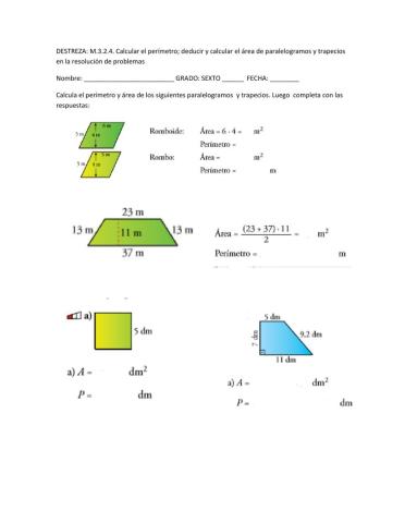 Perímetros y áreas de paralelogramos y trapecios