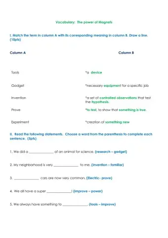 Vocabulary Review Worksheet Accomodations