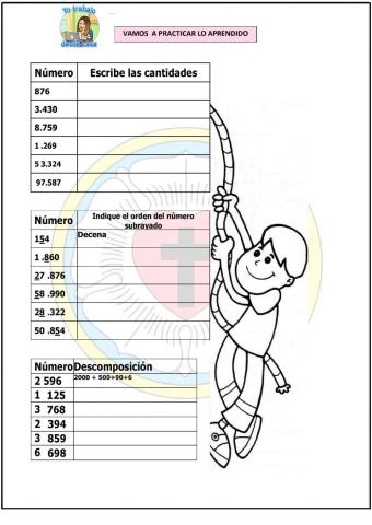 Escritura de cantidades y descomposición de números naturales  escr