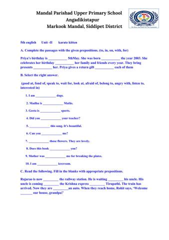 Karate kitten unit 2 on prepositions