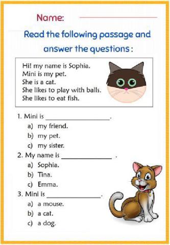 Reading comprehension elementary- Cat