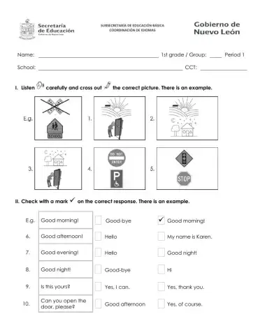 First Trimester Exam - 1st Grade