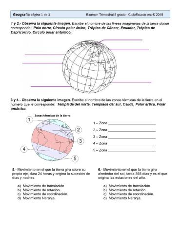 Examen Geografía 5° TRIM. 1