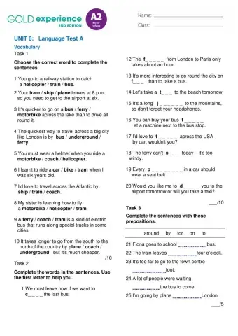 Gold Experience A2 (2nd edition) - UNIT 6 EXTENDED