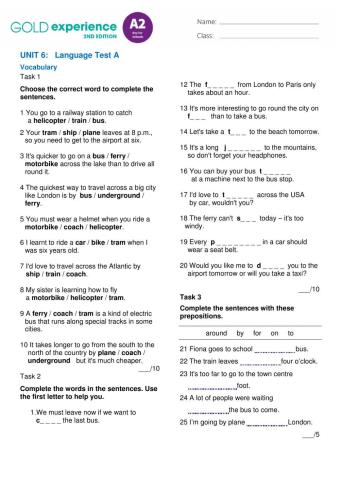 Gold Experience A2 (2nd edition) - UNIT 6 EXTENDED