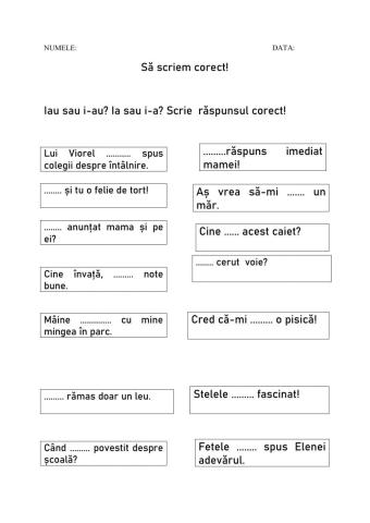 Să scriem corect! (fișă de lucru)