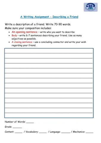 A Writing Assignment - Describing a Friend