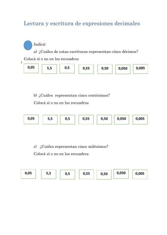 Lectura y escritura de decimales