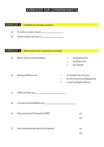 Exercices liveworksheets