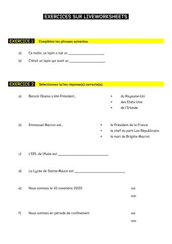 Exercices liveworksheets
